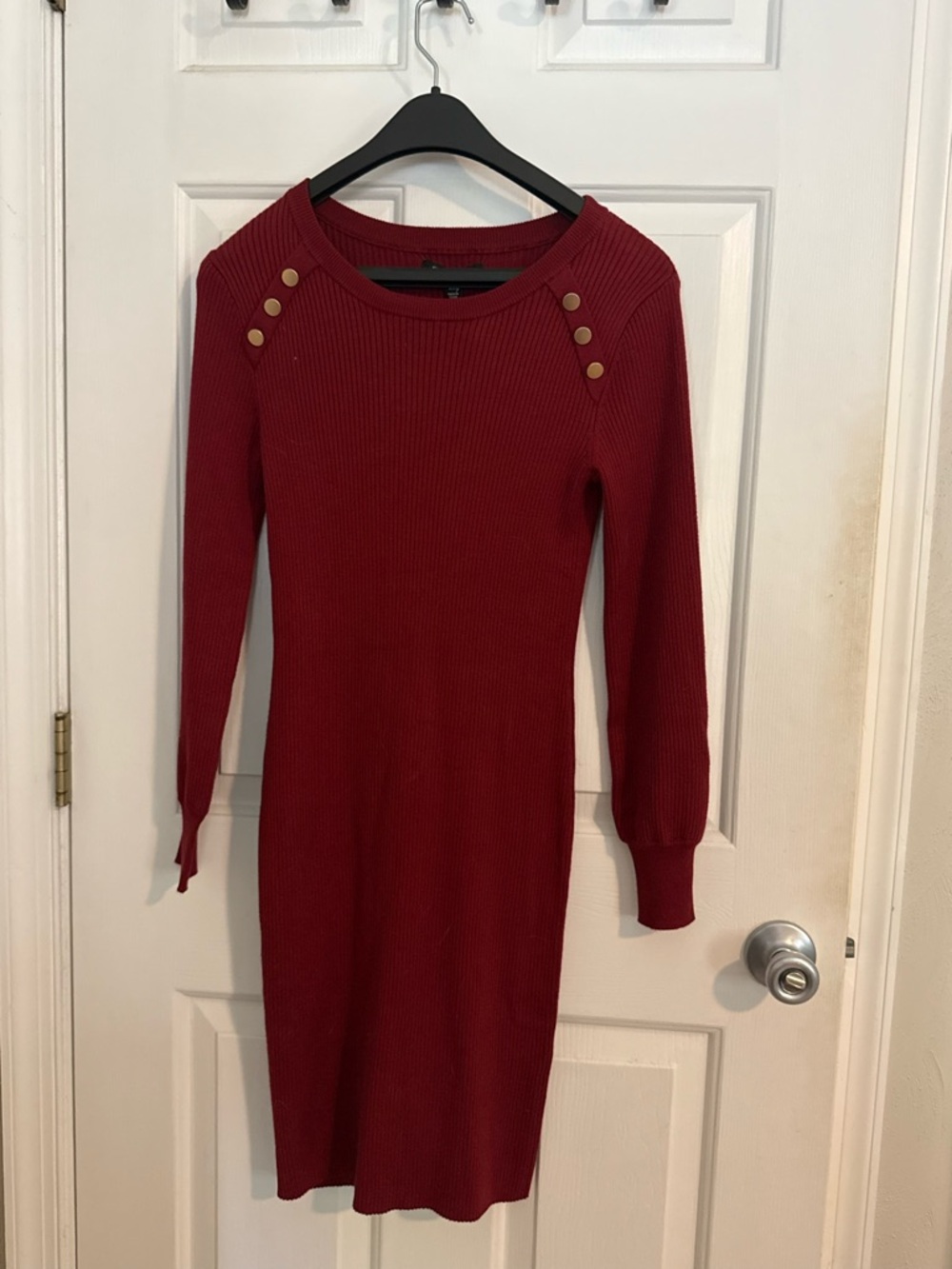 41 Hawthorn Ribbed Long Sleeve Dress in Burgundy with Button Detail